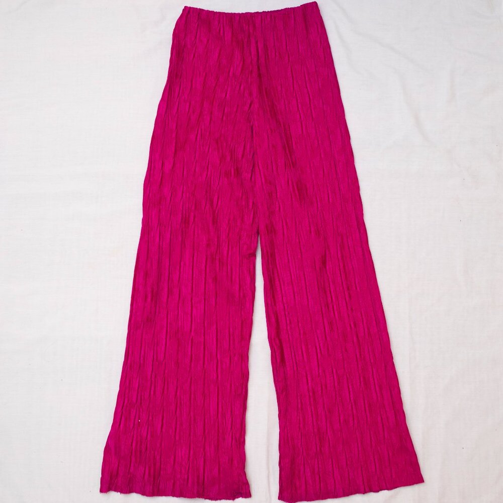 Zara Magenta Pleated Floral Wide Leg Pants